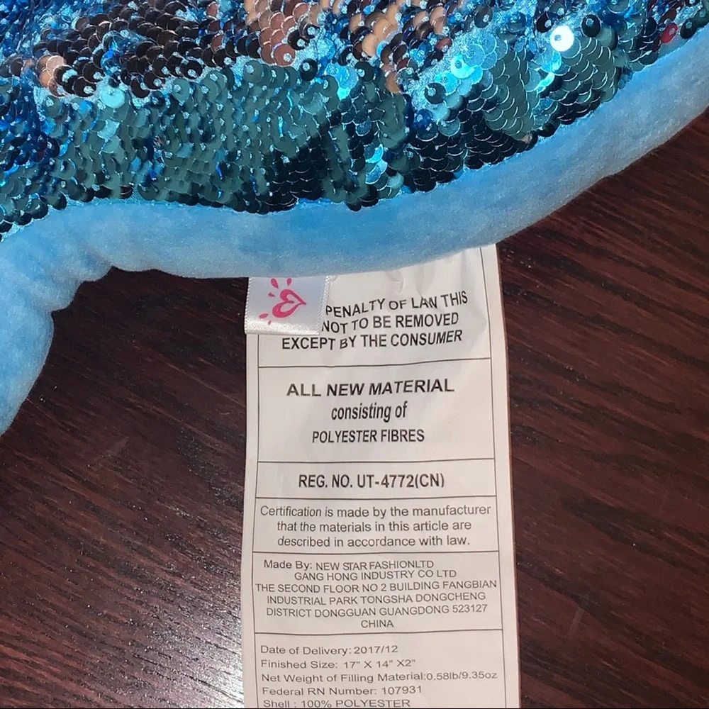 Justice Narwhal Reversible Sequin Flip Blue Silver Unicorn Fish Pillow Kawaii